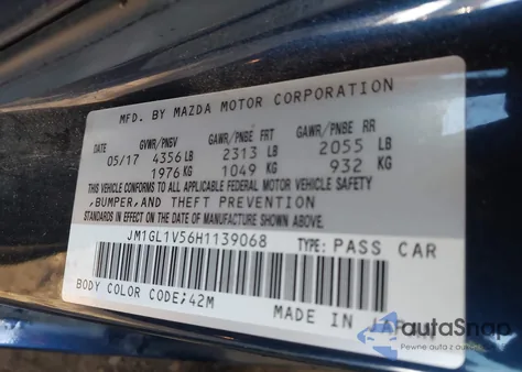 2017 Mazda Mazda6 Touring z USA, uszkodzony, nr VIN JM1GL1V56H1139068